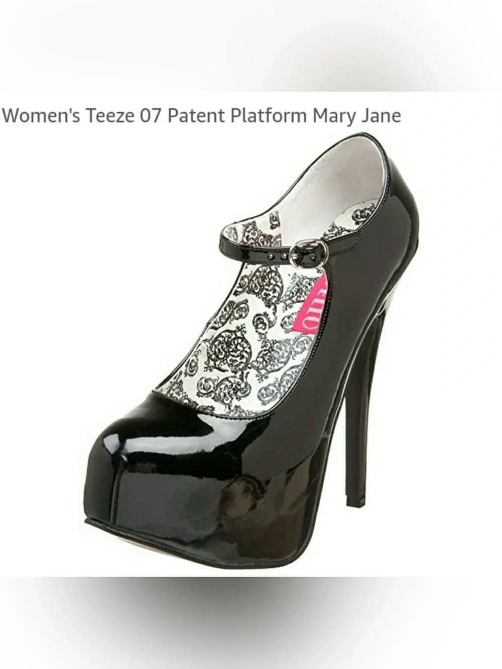 Pleaser Bordello Teeze-07 Black Patent Mary Jane Pumps Heels Size 8